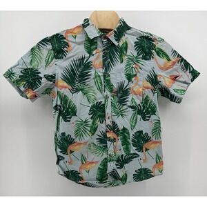 Old Navy Hawaiian Shirt Men's Size L Cotton Flamingo Floral Tropical Beach Aloha